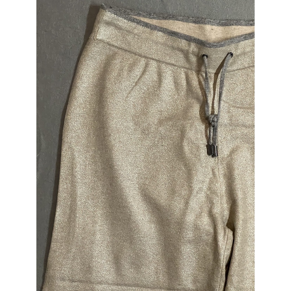 Chico's Women's Gold Shimmer Sparkle Drawstring Crop Wide Leg Activewear Pants - Picture 2 of 11